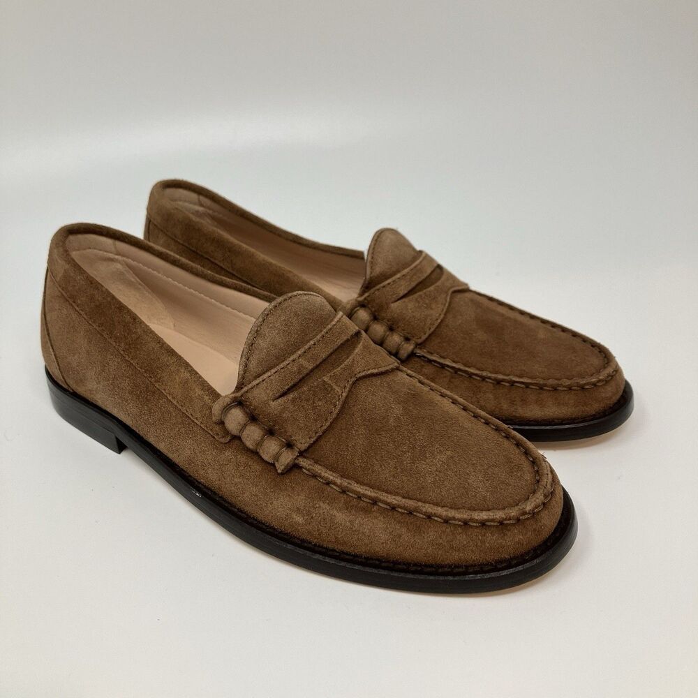 J Crew Suede Penny Loafers Womens 6.5 Brown Leather Winona Slip On Shoes Preppy